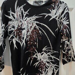 Pierri NY Black Sweater with Brown/White Design and Gray Bead Accents Size P/M